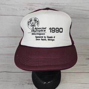 Vintage 1990 Special Olympics Eaton Rapids Michigan Trucker Hat Snapback Maroon